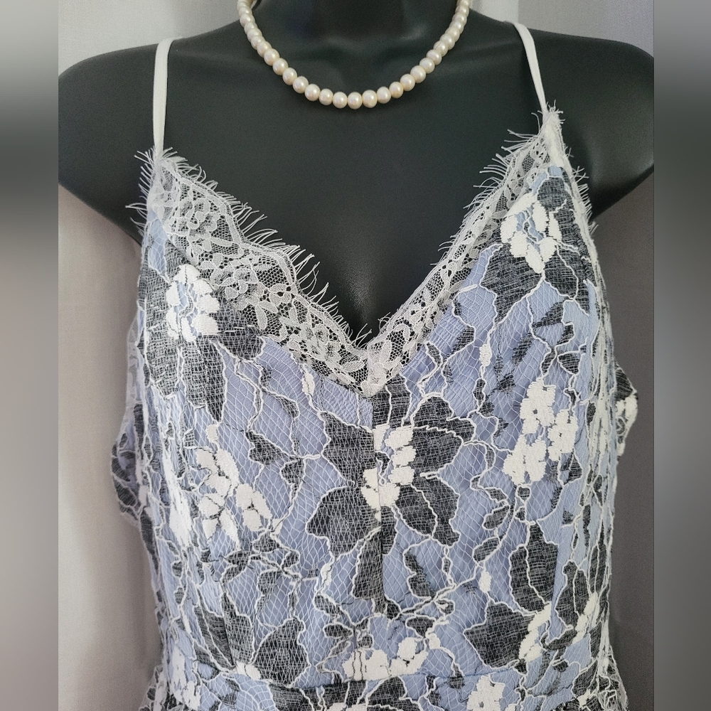 Midi Dress Floral Lace Gray Size L Party Sleeveless